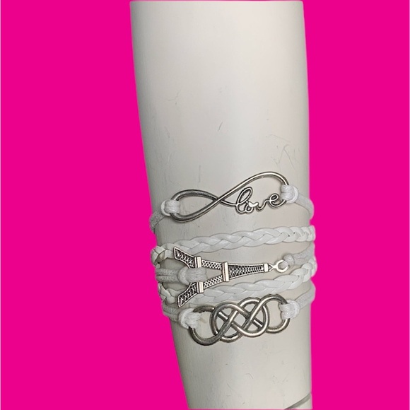INFINITY LOVE HEART EIFFLE TOWER FRIENDSHIP LEATHER CHARM BRACELET - Picture 4 of 5